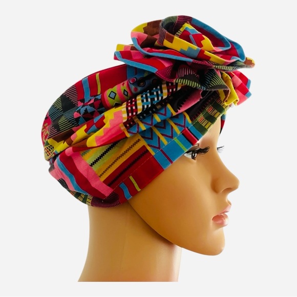 Colorful patterned African pre-tied turban headwrap One Size multicolored - Picture 2 of 10